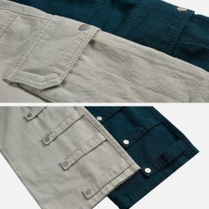 patchwork flap pocket pants dynamic & youthful streetwear 1614