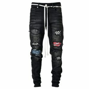 patchwork jeans   youthful & trendy urban streetwear 8435