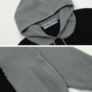 patchwork knit hoodie urban fashion statement 7778