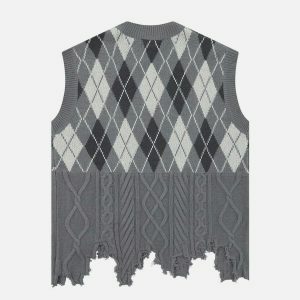 patchwork plaid vest youthful & eclectic streetwear 8435