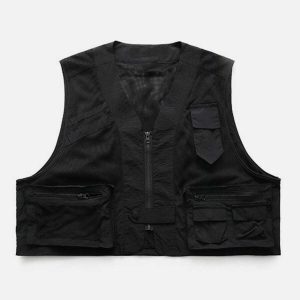 patchwork pocket vest   youthful & eclectic streetwear 3419