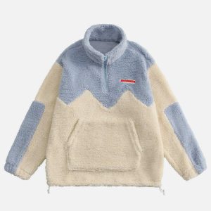 patchwork sherpa sweatshirt   youthful & eclectic comfort 8494