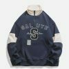 patchwork stand collar sweatshirt edgy & retro 4433