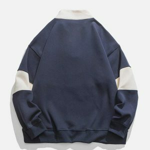 patchwork stand collar sweatshirt edgy & retro 6417
