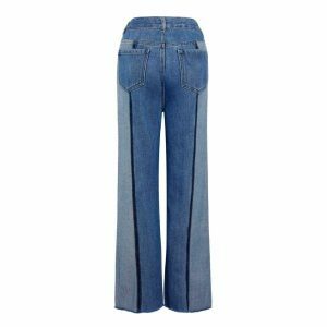 patchwork straight jeans youthful & trendy urban appeal 3198