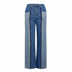 patchwork straight jeans youthful & trendy urban appeal 4656