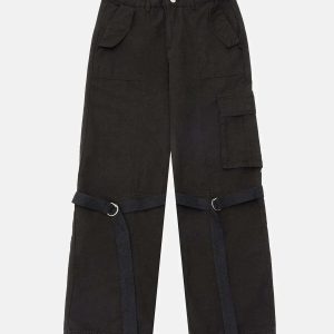 patchwork strap pants dynamic & youthful streetwear look 3935