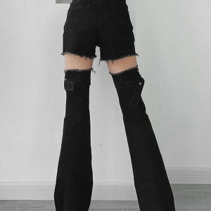patchwork straps flared pants youthful & trendy streetwear 6495