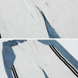 patchwork striped jeans contrast design urban appeal 1037