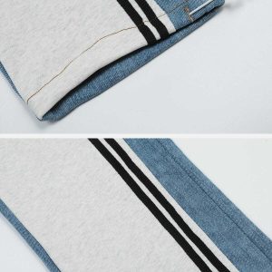 patchwork striped jeans contrast design urban appeal 3525