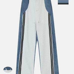 patchwork striped jeans contrast design urban appeal 6286