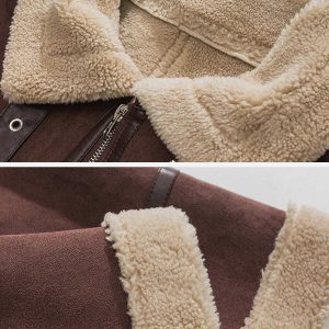 patchwork suede sherpa coat   chic winter essential 4871