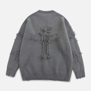 patchwork sweater urban chic & edgy design 6442