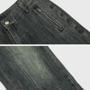 patchwork zip up jeans dynamic urban & y2k trendy 1953