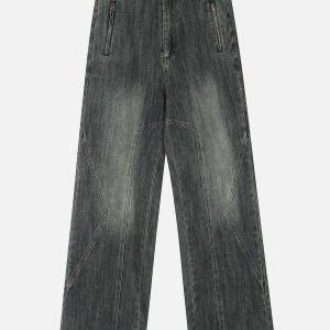 patchwork zip up jeans dynamic urban & y2k trendy 4518