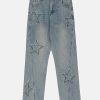 pentagram patchwork jeans   edgy & crafted streetwear icon 8333