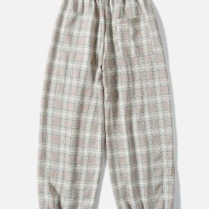 plaid casual drawstring pants   youthful & trendy fit 8520