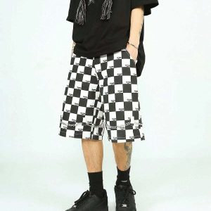 plaid chain shorts   youthful & edgy streetwear staple 7085