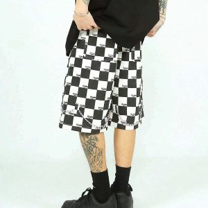 plaid chain shorts   youthful & edgy streetwear staple 8127