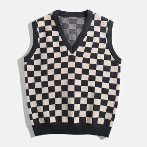 plaid clash sweater vest   youthful & eclectic streetwear 2793