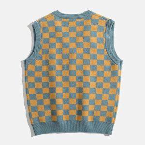 plaid clash sweater vest   youthful & eclectic streetwear 7195