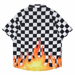 plaid flame shirt short sleeve   youthful & edgy style 2523