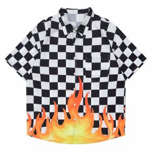 plaid flame shirt short sleeve   youthful & edgy style 8997