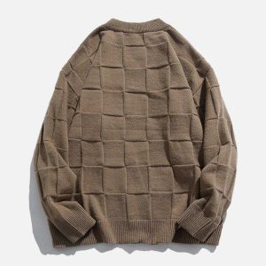plaid jacquard sweater dynamic knit design urban appeal 1415