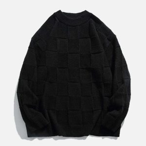 plaid jacquard sweater dynamic knit design urban appeal 3157