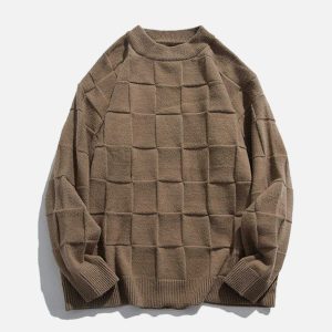 plaid jacquard sweater dynamic knit design urban appeal 3285