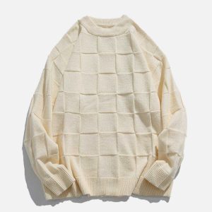 plaid jacquard sweater dynamic knit design urban appeal 5473