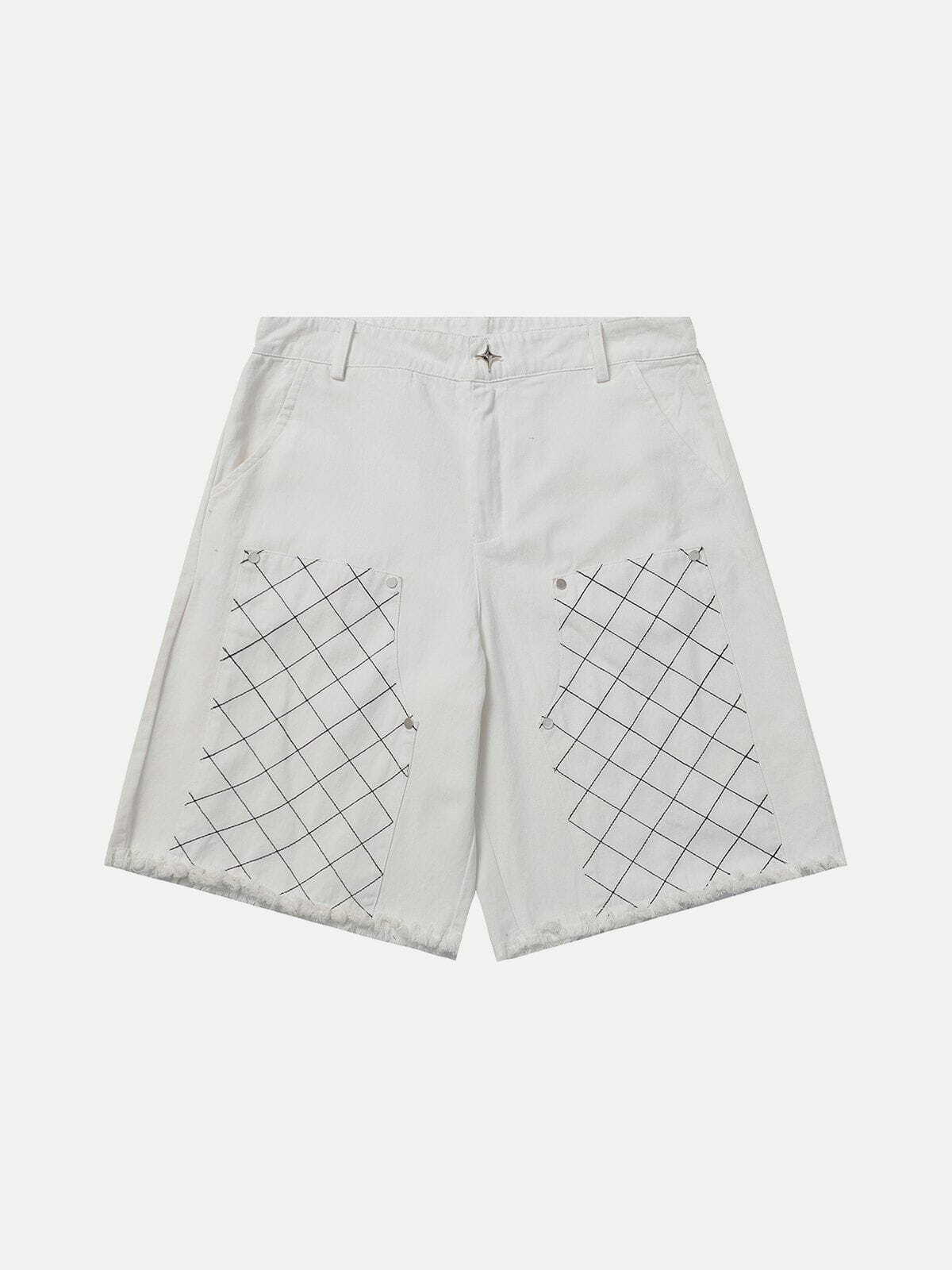plaid patchwork fringe shorts   youthful urban trendsetter 7127
