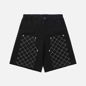 plaid patchwork fringe shorts   youthful urban trendsetter 7762