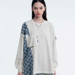 plaid patchwork irregular sweatshirt edgy streetwear essential 8729