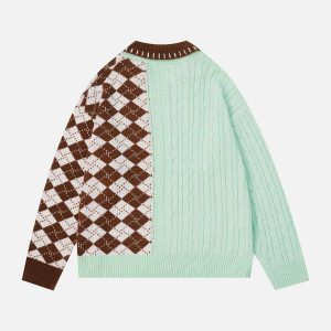 plaid polo collar sweater   youthful & preppy streetwear icon 1216