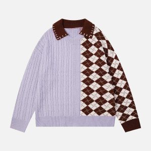 plaid polo collar sweater   youthful & preppy streetwear icon 4538