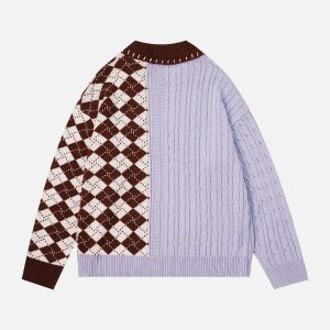 plaid polo collar sweater   youthful & preppy streetwear icon 7666