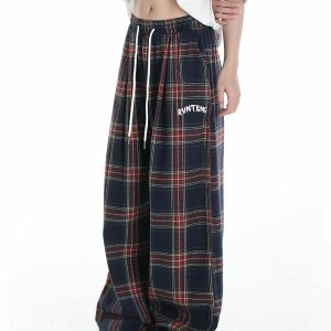 plaid tapered leg pants   chic & youthful streetwear 4158