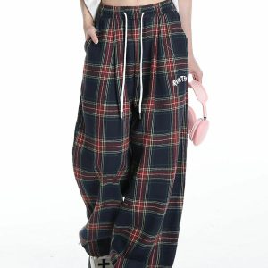plaid tapered leg pants   chic & youthful streetwear 4640