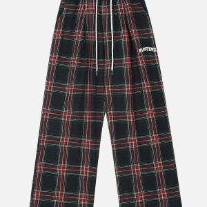 plaid tapered leg pants   chic & youthful streetwear 8229