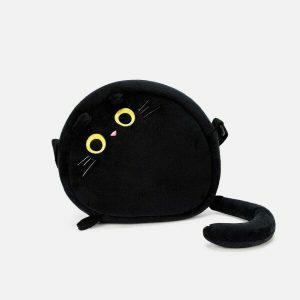 plush cat crossbody bag   quirky & chic urban accessory 1771