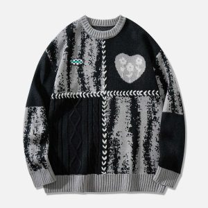 quilted heart jacquard sweater iconic panel design 4965