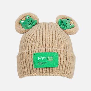 quirky 3d frog beanie cute & youthful streetwear charm 3560