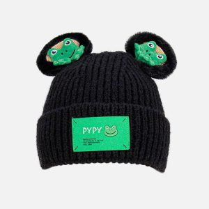 quirky 3d frog beanie cute & youthful streetwear charm 5373