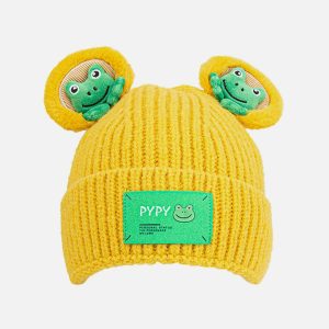 quirky 3d frog beanie cute & youthful streetwear charm 6561