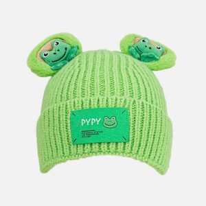 quirky 3d frog beanie cute & youthful streetwear charm 8874