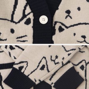 quirky cartoon cat cardigan   youthful & trendy knit 1611
