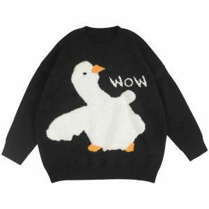 quirky cartoon goose sweater   youthful knit charm 3739