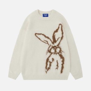 quirky cartoon rabbit sweater   youthful jacquard charm 8690