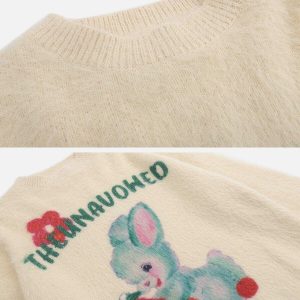 quirky cartoon rabbit sweater youthful urban style 5574